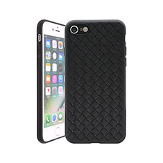 Coque Silicone Gel Motif Cuir Housse Etui S01 pour Apple iPhone 7 Noir