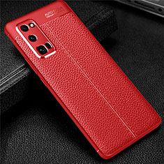 Coque Silicone Gel Motif Cuir Housse Etui S01 pour Huawei Honor 30 Pro Rouge