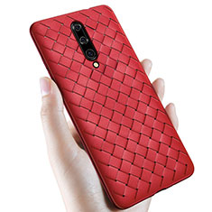 Coque Silicone Gel Motif Cuir Housse Etui S01 pour OnePlus 7 Pro Rouge