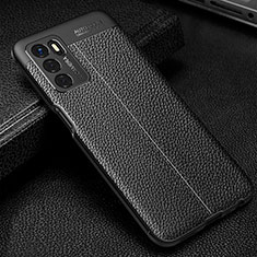 Coque Silicone Gel Motif Cuir Housse Etui S01 pour Oppo A16 Noir