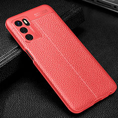 Coque Silicone Gel Motif Cuir Housse Etui S01 pour Oppo A16 Rouge