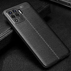 Coque Silicone Gel Motif Cuir Housse Etui S01 pour Oppo F19 Pro Noir