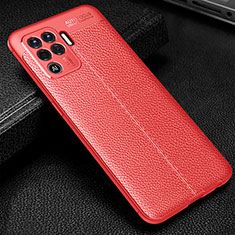 Coque Silicone Gel Motif Cuir Housse Etui S01 pour Oppo Reno5 F Rouge