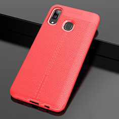 Coque Silicone Gel Motif Cuir Housse Etui S01 pour Samsung Galaxy A20 Rouge