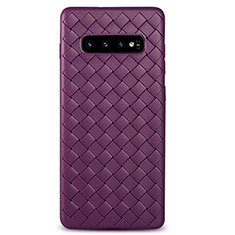 Coque Silicone Gel Motif Cuir Housse Etui S01 pour Samsung Galaxy S10 Plus Violet