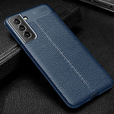 Coque Silicone Gel Motif Cuir Housse Etui S01 pour Samsung Galaxy S21 FE 5G Bleu