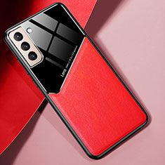 Coque Silicone Gel Motif Cuir Housse Etui S01 pour Samsung Galaxy S21 Plus 5G Rouge