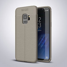 Coque Silicone Gel Motif Cuir Housse Etui S01 pour Samsung Galaxy S9 Gris