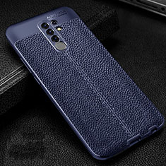 Coque Silicone Gel Motif Cuir Housse Etui S01 pour Xiaomi Poco M2 Bleu