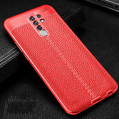 Coque Silicone Gel Motif Cuir Housse Etui S01 pour Xiaomi Poco M2 Rouge