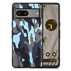 Coque Silicone Gel Motif Cuir Housse Etui S01D pour Google Pixel 7a 5G Bleu