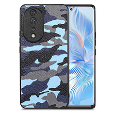 Coque Silicone Gel Motif Cuir Housse Etui S01D pour Huawei Honor 80 5G Bleu