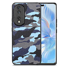 Coque Silicone Gel Motif Cuir Housse Etui S01D pour Huawei Honor 80 Pro 5G Bleu