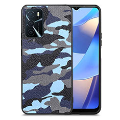 Coque Silicone Gel Motif Cuir Housse Etui S01D pour Oppo A54s Bleu