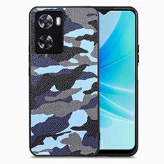 Coque Silicone Gel Motif Cuir Housse Etui S01D pour Oppo A77 4G Bleu