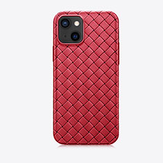 Coque Silicone Gel Motif Cuir Housse Etui S02 pour Apple iPhone 13 Mini Rouge