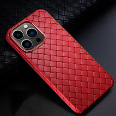 Coque Silicone Gel Motif Cuir Housse Etui S02 pour Apple iPhone 14 Pro Rouge