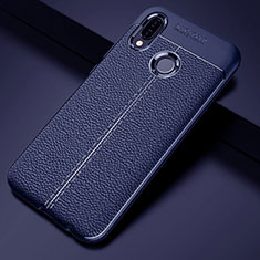 Coque Silicone Gel Motif Cuir Housse Etui S02 pour Huawei P20 Lite Bleu