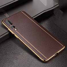 Coque Silicone Gel Motif Cuir Housse Etui S02 pour Huawei P20 Pro Marron