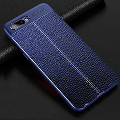 Coque Silicone Gel Motif Cuir Housse Etui S02 pour Oppo AX5 Bleu