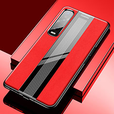 Coque Silicone Gel Motif Cuir Housse Etui S02 pour Oppo Find X2 Pro Rouge