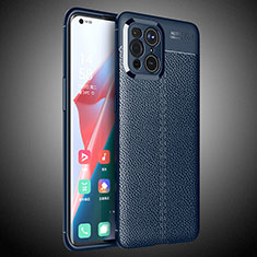 Coque Silicone Gel Motif Cuir Housse Etui S02 pour Oppo Find X3 Pro 5G Bleu