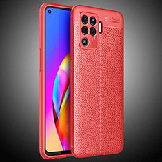 Coque Silicone Gel Motif Cuir Housse Etui S02 pour Oppo Reno5 F Rouge