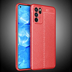 Coque Silicone Gel Motif Cuir Housse Etui S02 pour Oppo Reno6 5G Rouge