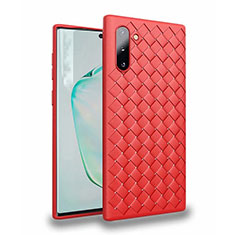 Coque Silicone Gel Motif Cuir Housse Etui S02 pour Samsung Galaxy Note 10 5G Rouge