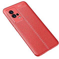 Coque Silicone Gel Motif Cuir Housse Etui S02 pour Vivo iQOO 8 5G Rouge