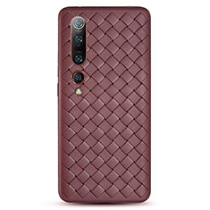 Coque Silicone Gel Motif Cuir Housse Etui S02 pour Xiaomi Mi 10 Pro Marron