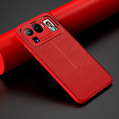 Coque Silicone Gel Motif Cuir Housse Etui S02 pour Xiaomi Mi 11 Ultra 5G Rouge