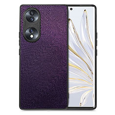 Coque Silicone Gel Motif Cuir Housse Etui S02D pour Huawei Honor 70 5G Violet