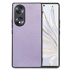 Coque Silicone Gel Motif Cuir Housse Etui S02D pour Huawei Honor 70 5G Violet Clair