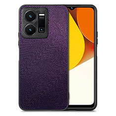 Coque Silicone Gel Motif Cuir Housse Etui S02D pour Vivo Y35 4G Violet