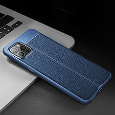 Coque Silicone Gel Motif Cuir Housse Etui S03 pour Apple iPhone 14 Pro Max Bleu