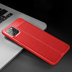 Coque Silicone Gel Motif Cuir Housse Etui S03 pour Apple iPhone 14 Pro Max Rouge