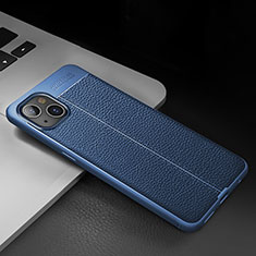 Coque Silicone Gel Motif Cuir Housse Etui S03 pour Apple iPhone 15 Bleu