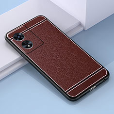 Coque Silicone Gel Motif Cuir Housse Etui S03 pour Oppo A1 Pro 5G Marron