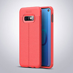 Coque Silicone Gel Motif Cuir Housse Etui S03 pour Samsung Galaxy S10e Rouge