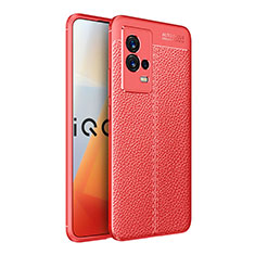 Coque Silicone Gel Motif Cuir Housse Etui S03 pour Vivo iQOO 8 Pro 5G Rouge