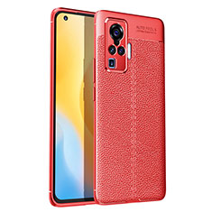 Coque Silicone Gel Motif Cuir Housse Etui S03 pour Vivo X50 Pro 5G Rouge