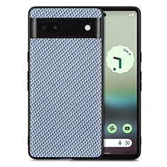 Coque Silicone Gel Motif Cuir Housse Etui S03D pour Google Pixel 6a 5G Bleu