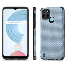 Coque Silicone Gel Motif Cuir Housse Etui S03D pour Realme C21Y Bleu