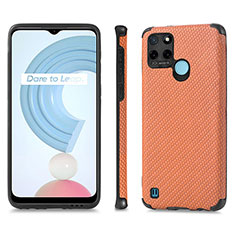 Coque Silicone Gel Motif Cuir Housse Etui S03D pour Realme C25Y India Marron