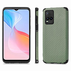 Coque Silicone Gel Motif Cuir Housse Etui S03D pour Vivo Y21 Vert