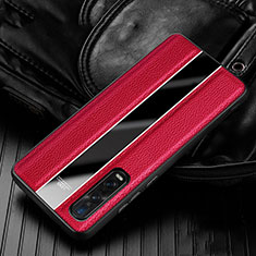 Coque Silicone Gel Motif Cuir Housse Etui S04 pour Oppo Find X2 Pro Rouge