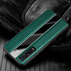 Coque Silicone Gel Motif Cuir Housse Etui S04 pour Oppo Find X2 Pro Vert