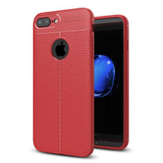 Coque Silicone Gel Motif Cuir Housse Etui S05 pour Apple iPhone 7 Plus Rouge