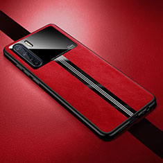 Coque Silicone Gel Motif Cuir Housse Etui S05 pour Oppo A91 Rouge